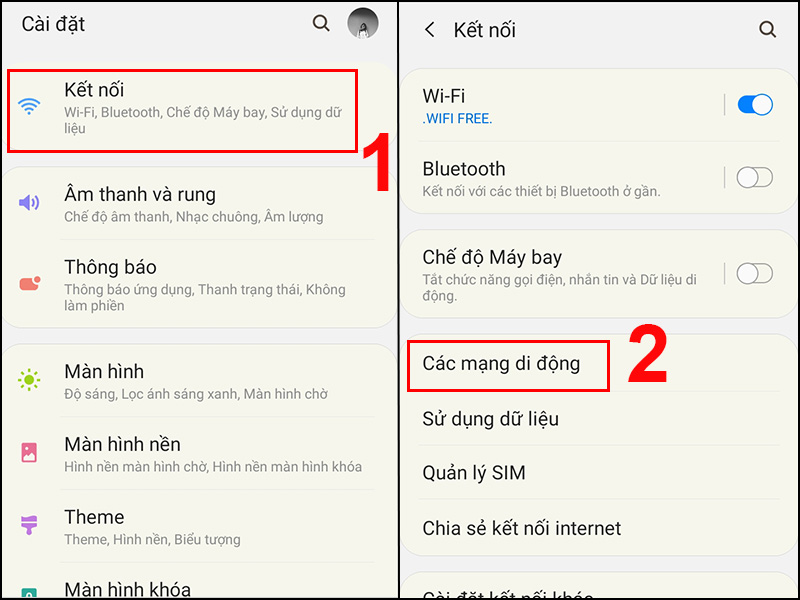 Chọn C&aacute;c mạng di động